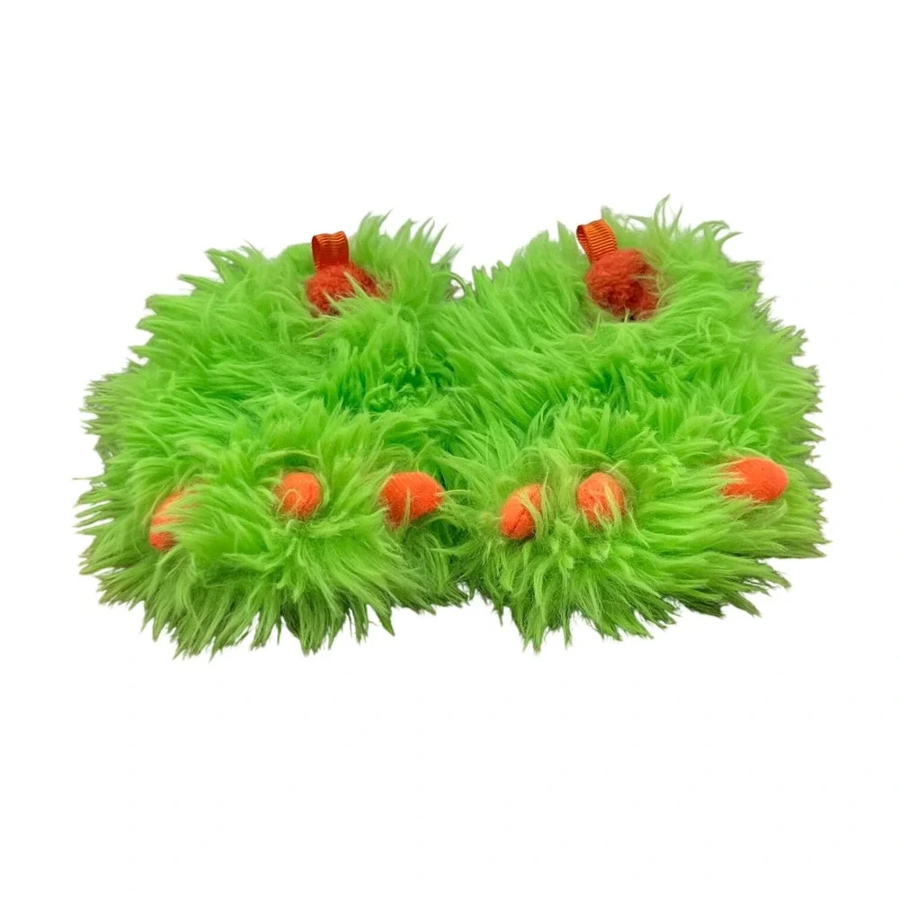 Monster Paw Slippers Kids Size 2 Neon Green Orange Faux‎ Fur Fuzzy Wonder Nation